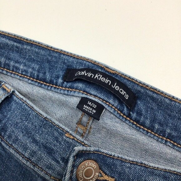 Calvin Klein Womn 14/32 Blue Medium Denim Distressed High Rise Straight Jean Nwt - Picture 9 of 12